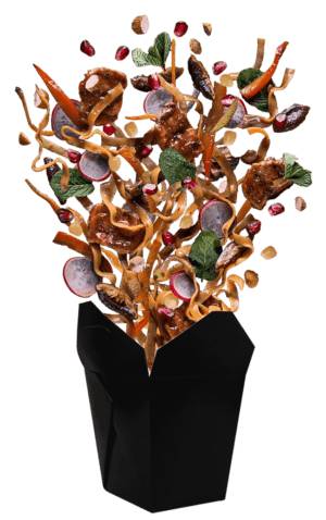 Яичная лапша с телятиной и овощами в соусе Чатни