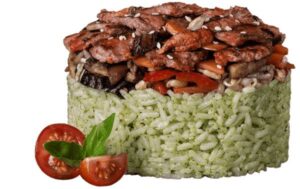 Рис Песто с телятиной и овощами в бадьяновом соусе