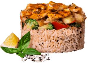 Жасминовый рис с курицей в кисло-сладком соусе